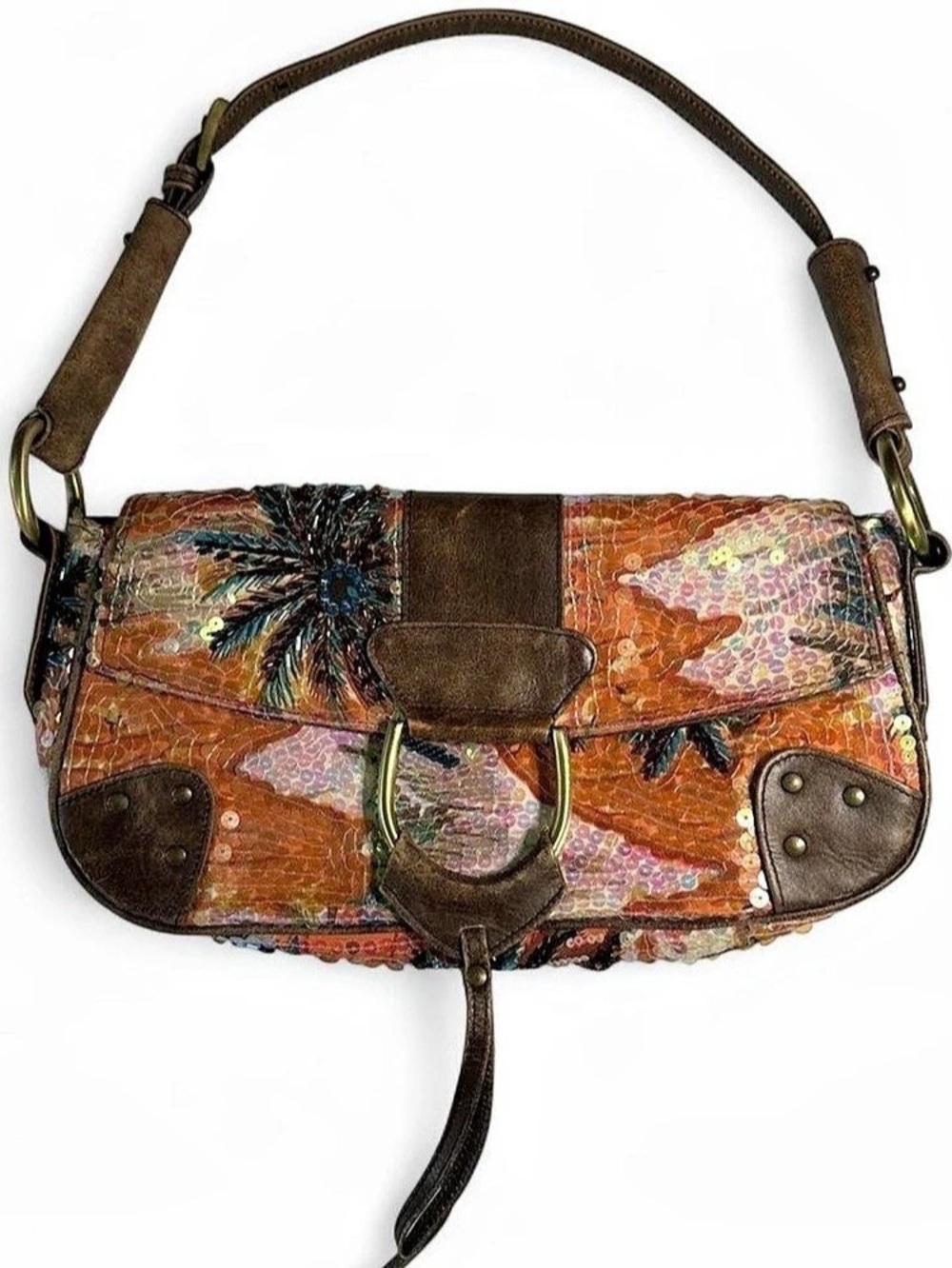 Christiana Vintage Christiana Beaded & Sequined Tropical Palm Tree Shoulder Bag